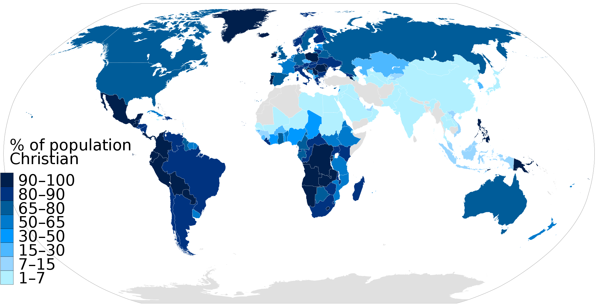 2000px Christianity percent population in each nation World Map Christian data by Pew Research.svg